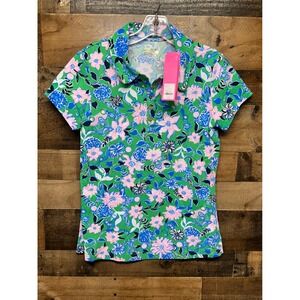 NWT Lilly Pulitzer Luxletic Floral Print Golf Polo Shirt Womens Medium